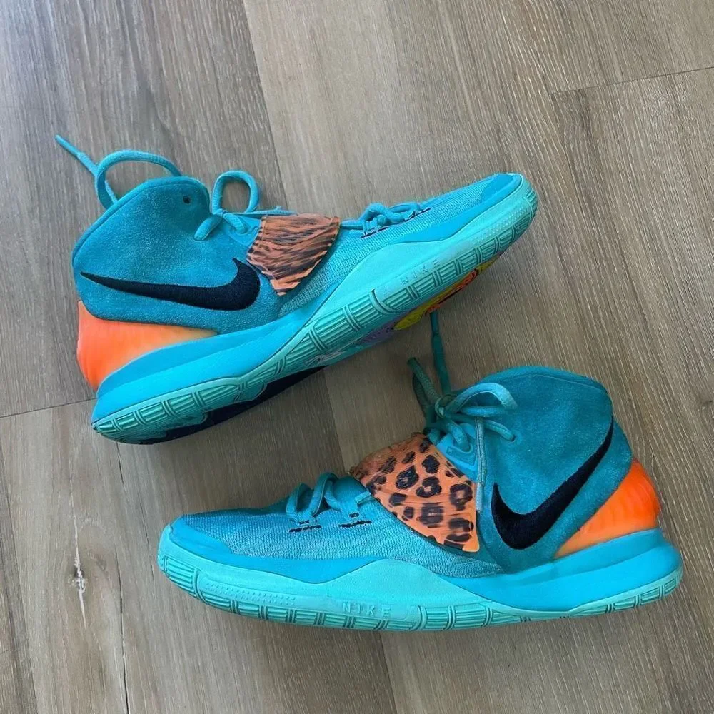 Nike Kyrie 6 Oracle Aqua Black Opti Yellow Total Orange Mid Top Youth Size 5.5